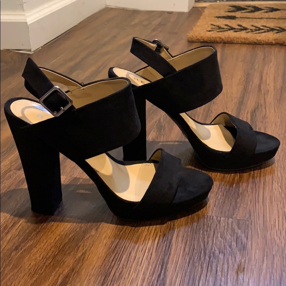 Report black suede chunky heels